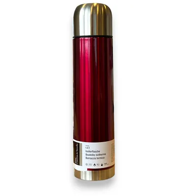 Immagine prodotto di Borraccia thermos con tazza, 1000 ml, rosso, acciaio inox - 33 x 8 x 8 x cm