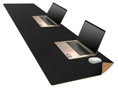 Image de Sous-main de bureau - Tapis de souris - Liège et cuir - Noir - 180 x 40 cm