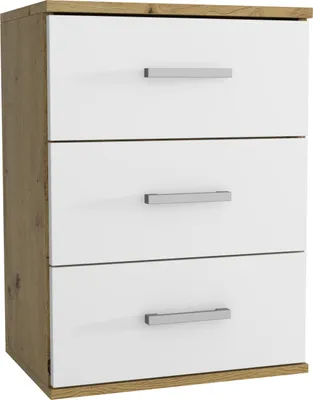 Produktbild von Nachttisch - Nachtkästchen - Nachtschrank - mit 3 Schubladne - 48x35x65,5 cm B/T/H - Eiche Artisan / Weiß - Beistelltisch fürs Schlafzimmer - Bettkommode