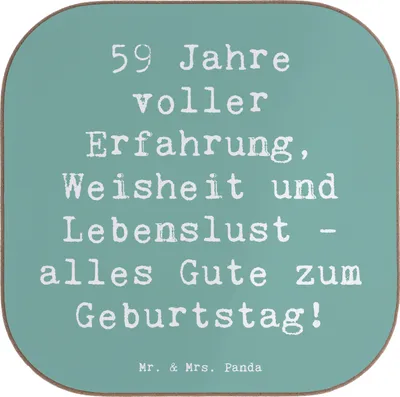 Produktbild von Mr. & Mrs. Panda Getränkeuntersetzer Spruch 59. Geburtstag - Meeresbrise - Geschenk, Kaffeeuntersetzer, Holzuntersetzer, Leben, Untersetzer für Gläser, Happy Birthday
