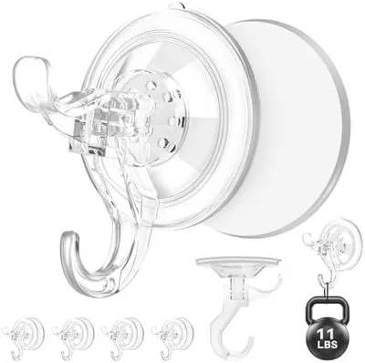 Produktbild von 5-Pack Saugnapfhaken ohne Bohren, Extra starke wiederverwendbare Saughaken für Bad, Küche, Fenster, Glas, Hält bis zu 5 kg, 7 cm Durchmesser, transparent