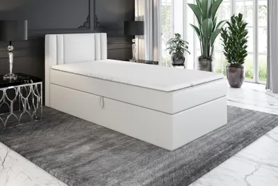Produktbild von Boxspringbett, Jugendbett GAMAL 90x200 (Rechts) mit Bettkästen, Bonell-Matratze und Topper. Farbe: Weiß