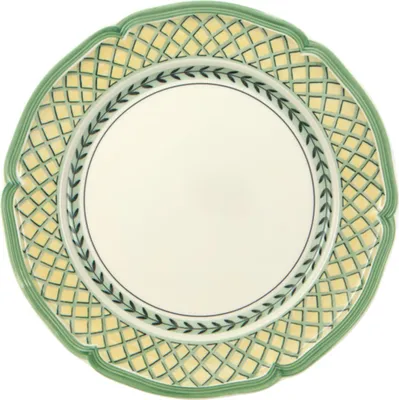 A top-down view of a single plate on a white background.