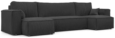 Produktbild von Wohnlandschaft U-Form Mulri U Poso 135 Schwarz Cord Schlaffunktion Bettkasten