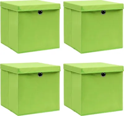 Obrázek produktu pro Úložné boxy s víky 4 ks zelené 32 x 32 x 32 cm textil