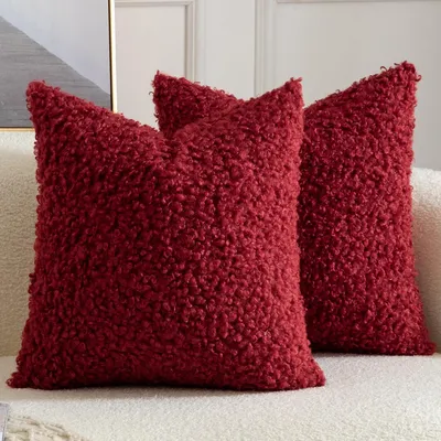 Produktbild von 2er Set Kissenbezüge Teddywolle Faux Pelz 60x60 cm Bordeaux