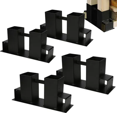 Image de Jiubiaz Aide à l'empilage du bois, set de 4, acier revêtu, noir, DIY abri à bois pour bois équarri, rangement du bois 4 pièces