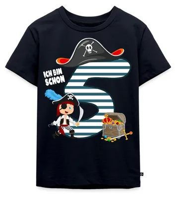 Produktbild von Spreadshirt 5. Geburtstag Ich Schon Bin Fünf Pirat Schatz Kinder Premium T-Shirt, 110/116 (4 Jahre), Navy
