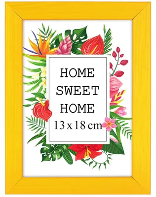 Produktbild von MG Design Gelb Bilderrahmen 13 x 18 cm - Aus echtem Holz mit Acrylglas, zum Aufhängen & Aufstellen, für Fotos, Poster & Puzzle