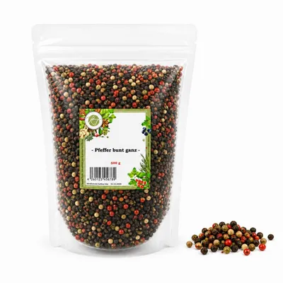 Produktbild von K T 500 g Pfeffer bunt ganz - Pfefferkörner - Perfekt für Mühle & Mörser