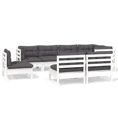 Produktbild von 8-tlg. Garten-Lounge-Set mit Kissen Weiß Kiefer Massivholz