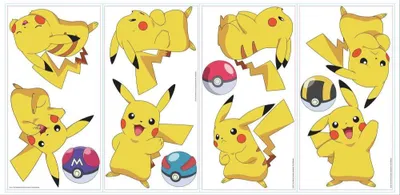 A collage of Pikachu characters and Pokemon balls.