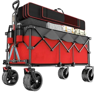 Imagen del producto de Carro de mano, capacidad de carga de 200 kg, neumáticos para terrenos difíciles, color rojo