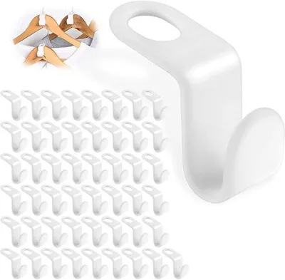 Immagine prodotto di 50 ganci sospesi in plastica bianca, ganci per cinture in tessuto e organizer da guardaroba