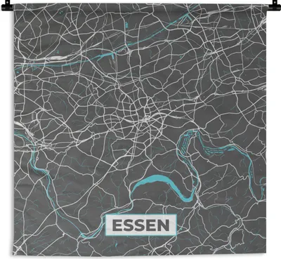 Produktbild von MuchoWow® Wandteppich Wandbehang Karte - Essen - Blau - Stadtplan - Deutschland 150x150 cm Tapisserie Dekoration Wandtuch - Wohnaccessoires - Modernes