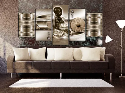 Produktbild von Akustikbild Buddha 200x100 cm Bilder Akustikschaum Hochleistungsschallabsorber Schallschutz Leinwand 5 tlg Wandbild Raumakustik Schalldämmung h-A-0032-b-o