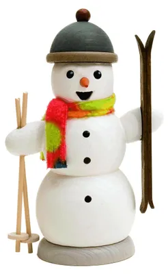 Produktbild von Drechslerei Kuhnert - Räucherfigur - Schneemann mit Skiern - Größe ca. 13cm - für Räucherkerzen Größe M (Standard)