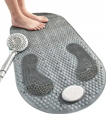 Produktbild von Duschmatte - Grau - 70x39 cm - Rutschfeste Badewannenmatte - Maschinenwaschbar - Für die Fußmassage