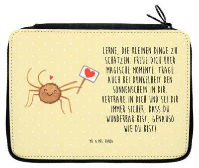 Produktbild von Mr. & Mrs. Panda Bleistiftetui Spinne Agathe Motivation - Gelb Pastell - Geschenk, Schulmäppchen, Mäppchen, Dankeschön, Etui, Stifteetui, Liebe, Vertrauen, Glück