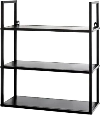 Obrázok produktu pre Nástenná polica, čierna, kovová, rozmery: šírka 50 cm, výška 58 cm, hĺbka 20 cm, štýl: moderný