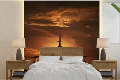 Produktbild von Fotobanner - Ein Silhouett von einem Jagdflugzeug bei Sonnenuntergang - Breite 260 cm x Höhe 260 cm