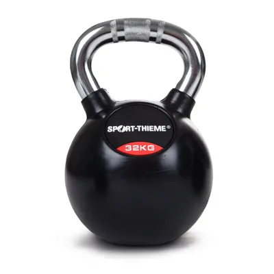 Produktbild von Sport-Thieme Kettlebell "Gummiert mit gerändeltem Chrom-Griff", 32 kg