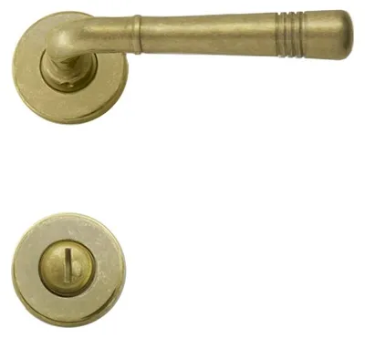 Produktbild von Berlin R716 GHIDINI Türdrücker-Rosetten-Garnitur (Lochung: WC, Türstärke: 38 - 42 mm, Oberfläche: Messing M3 - Messing natur) Lochung: WC Türstärke: 38 - 42 mm Oberfläche: Messing M3 - Messing natur