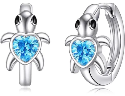 Produktbild von Creolen 925 Sterling Silber Tier Schmuck mit Rosa Zirkonia für Damen Mädchen Kinder Schildkröte-Blau