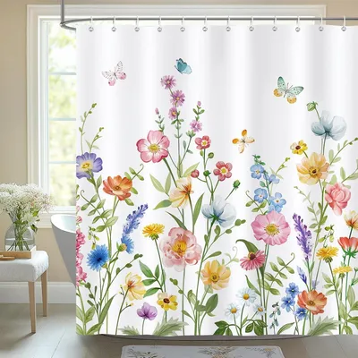 Productafbeelding van Douchegordijn met lentebloemen, 182 x 182 cm, polyester, waterdicht, voor de badkamer