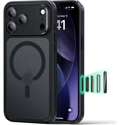 Productafbeelding van Beschermhoes voor iPhone 17 Pro Max met camerafunctie, compatibel met MagSafe, militaire bescherming, kleur: matzwart