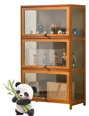Image de Vitrine verticale avec portes battantes, couleur marron, dimensions 106x70x33 cm, 3 compartiments