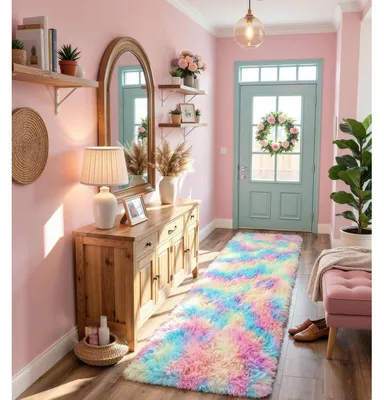 Immagine prodotto di Tappeto rettangolare, motivo arcobaleno, 80 x 150 cm, lavabile, antiscivolo, morbido e peloso