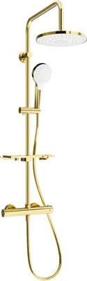 Produktbild von Mexen KT05 Brausegarnitur für Aufputzmontage mit Kopfbrause und Thermostatmischer, Gold/Weiß - 771500593-50