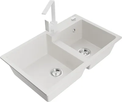 Produktbild von Mexen Tomas 2-Becken-Granitspüle mit Mischbatterie Rita, Weiß - 6516-20-670300-20