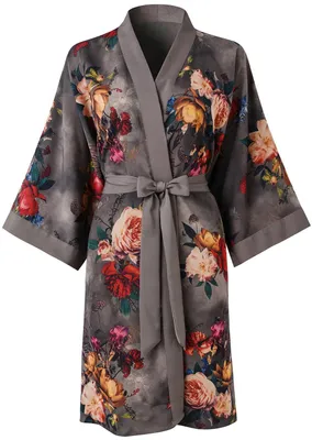 Produktbild von Ledamon Damen Kimono Kurz Robe Bademantel Nachthemd für Frauen (Schwarzgrau)