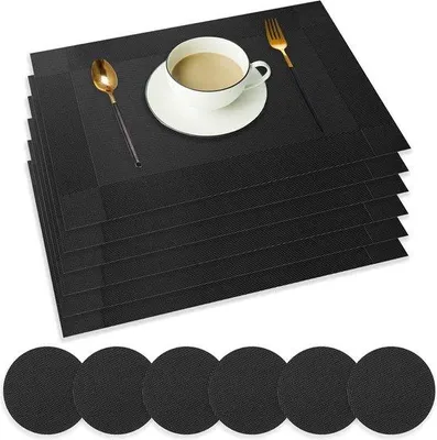 Produktbild von Hitzebeständige Placemats, schwarz, 6er Set, PVC, rutschfest, 45x30cm, für Küche