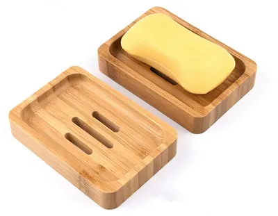 Zdjęcie produktu dla Miska na mydło bambusowa, 2 sztuki, ręcznie robiona, do użytku w łazience i pod prysznicem, wymiary: 11,5 x 8 x 2,4 cm