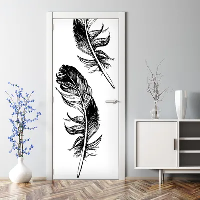 Produktbild von Dekorative Türtato Wandtattoo selbstklebend Klebefolie Türposter Schwarz-weiße Feder 77 x 200 cm