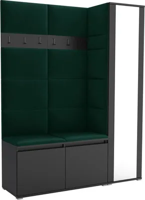 Productafbeelding van Garderobeset Noris VII met spiegel, beklede garderobe 145 cm, gangmeubel met wandpanelen, schoenenkasten en opbergruimte (kleur: zwart + Trinity 28)