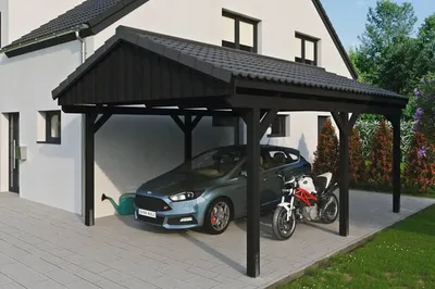 Produktbild von Einzelcarport SKAN HOLZ Fichtelberg inkl. Pfostenanker 423 x 566 cm anthrazit