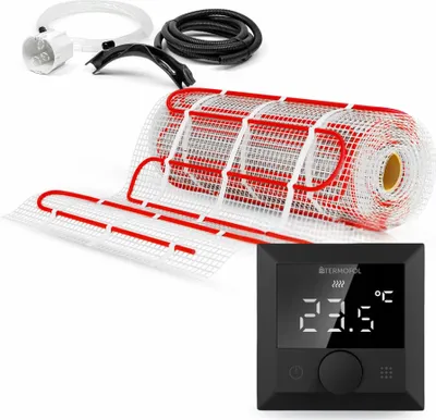 Produktbild von Termofol Set Heizmatte mit Thermostat - Elektrische Fußbodenheizung fur Badezimmer, Wohnzimmer und Küche - Heizfolie mit Heizkraft 150W/m2 - Oberfläche 4m² - H5 Schwarz