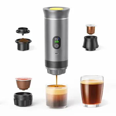 Zdjęcie produktu dla Przenośny ekspres kapsułkowy, turystyczny ekspres do kawy, USB, na kapsułki Nespresso Dolce Gusto, stal nierdzewna