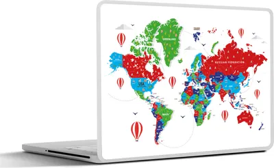 Produktbild von MuchoWow® Laptop Aufkleber Sticker Cover Weltkarte - Farben - Luftballon 31x22.5 cm - Laptop-Deko