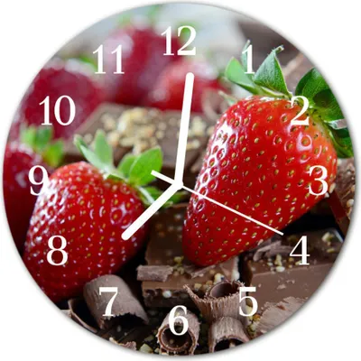 Produktbild von Glasuhr Wanduhr Küchenuhr Echt-Glas 30fi cm Erdbeeren rot