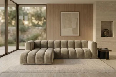 Produktbild von Kaiser Möbel Modulares Ecksofa in L-Form, Velvet-Stoff Riviera, Beige, Links, GRAND 287 cm, KI-generiertes Bild