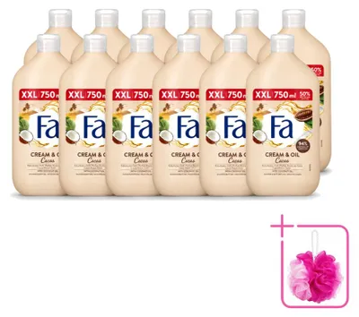 Immagine prodotto di 12 flaconi di crema e olio per il bagno e la doccia al cacao, con burro di cacao e olio di cocco, da 750 ml - confezione risparmio - 12 pezzi