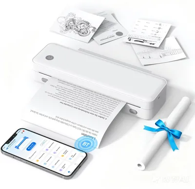 Productafbeelding van Mobiele printer A4 voor onderweg, thermische printer, draadloos, grijs