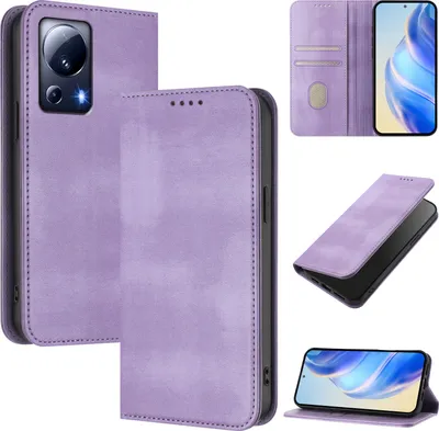 Produktbild von Handyhülle für Xiaomi 13 Lite/Xiaomi Civi 2, Vintage Leder RFID Schutz Kartenfach Standfunktion Magnetische Klapphülle Violett