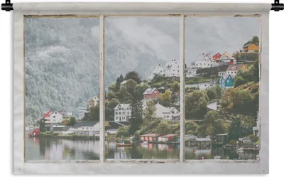 Produktbild von MuchoWow® Wandteppich Wandbehang Aussicht - Berg - Nebel 90x60 cm Tapisserie Dekoration Wandtuch - Wandskulpturen - Bildteppich