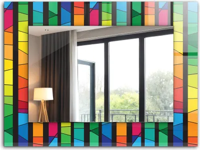 Produktbild von Bedruckter Spiegel - Wandspiegel - Dekorativer - Modern - 80x60 cm - Bunte Buntglasstreifen
